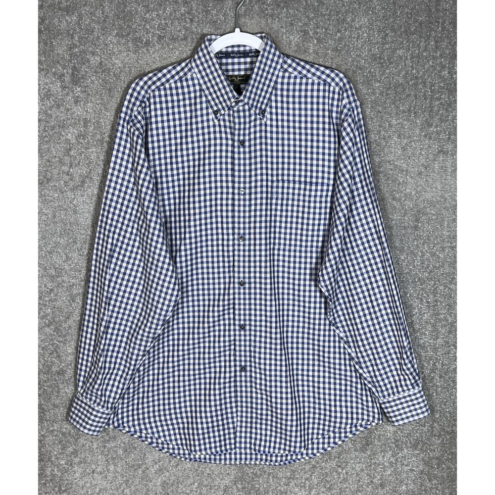 Bobby Jones Collection Button Down Shirt Mens Size L Blue Plaid Woven In Italy